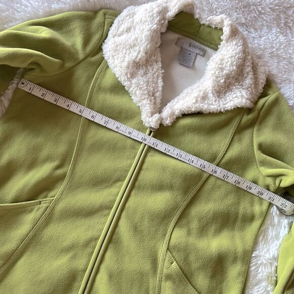 Barrage Upcycled Faux Fur Collar Zip Front Lime Fleece Sweater Jacket XL - Picture 4 of 13